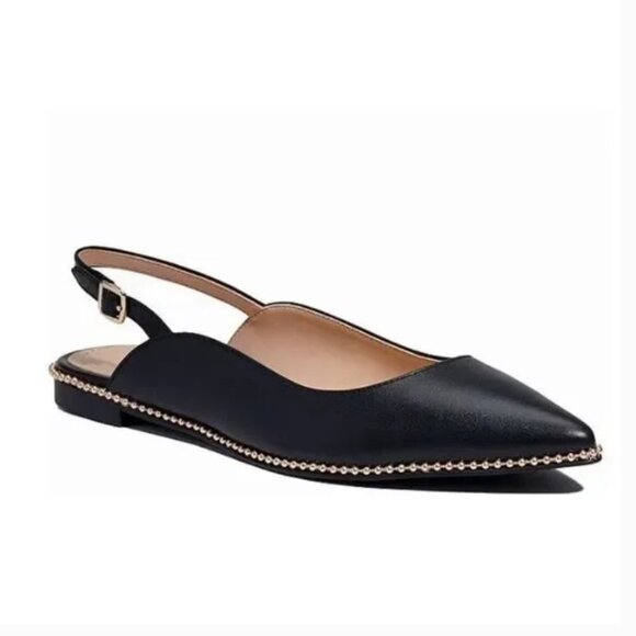 Coach Vae Leather Skimmer Studded Slingback Flats Black Pointed Toe Size 7 - Picture 1 of 16